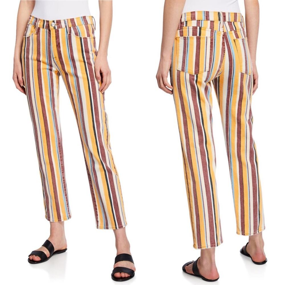 Frame Le High Straight Leg Jeans Rainbow Striped Cropped size 31